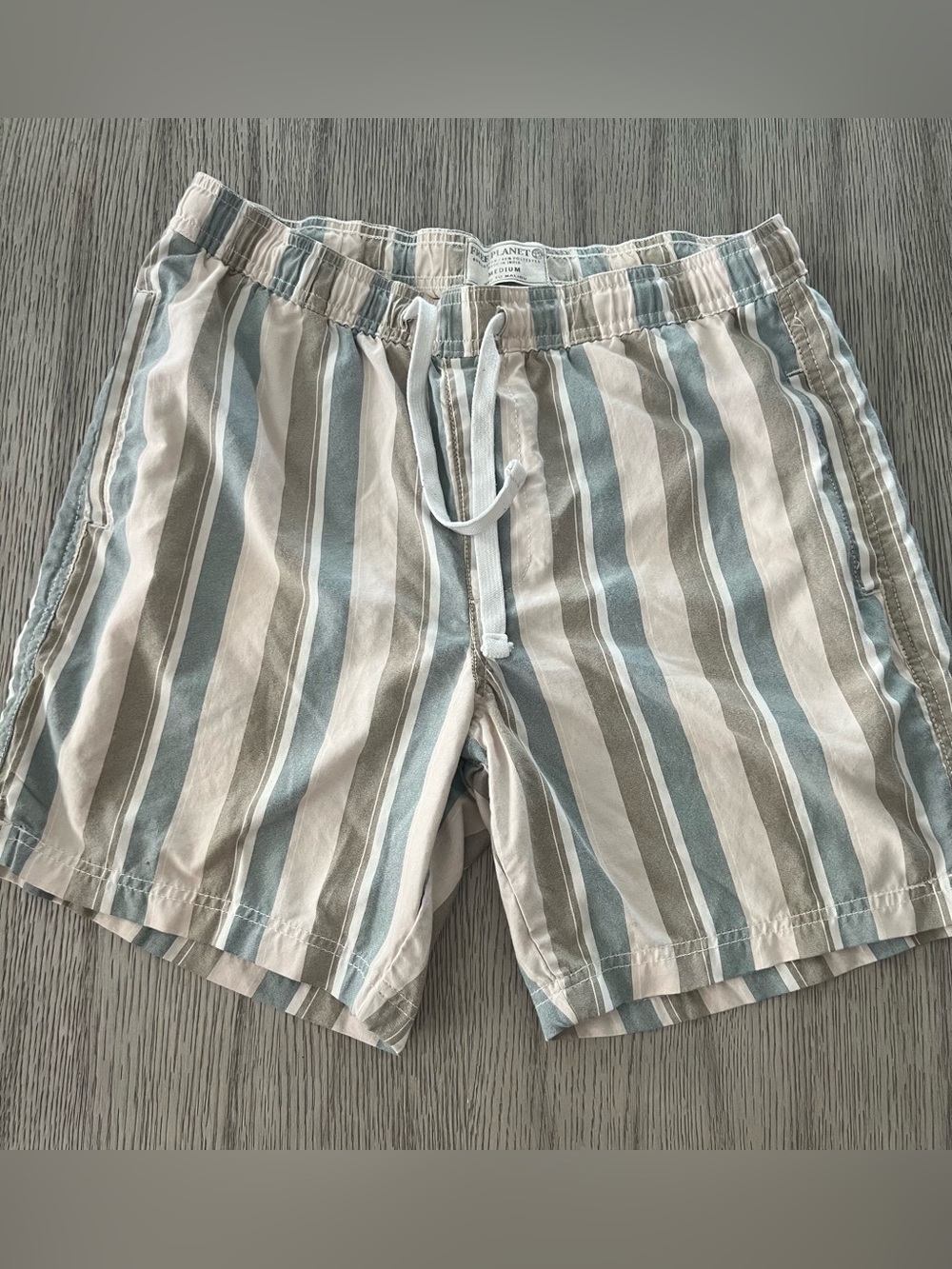Free planet Mens Striped Drawstring Shorts in Blue and Cream